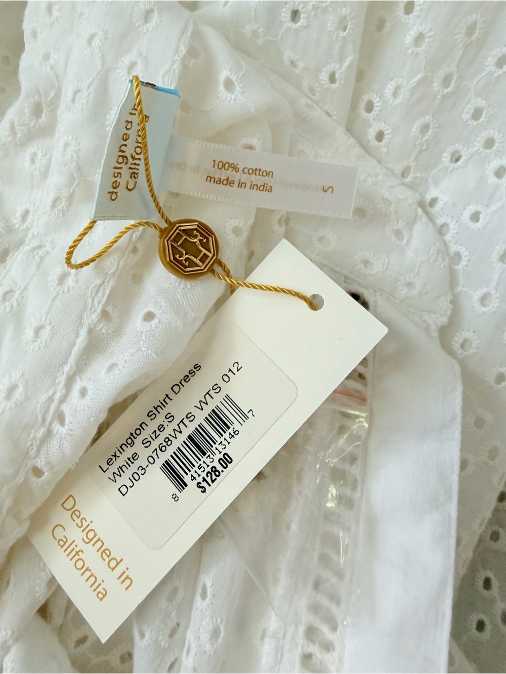 Draper James x Helen Jon Lexington Eyelet Shirtdress Coverup White Small NWT - Picture 5 of 5